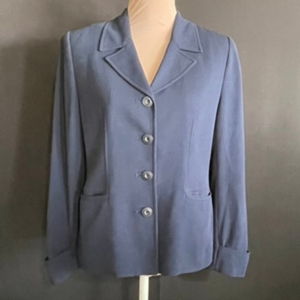 Valerie Stevens Blazer Women 10P Navy Blue Good Ribbed Button Front Careerwear